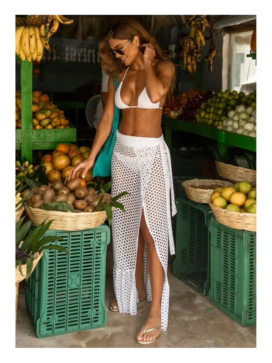 Женская макси-юбка-накидка с сотовым узором Guria Beachwear — изображение 3 из 3, белый