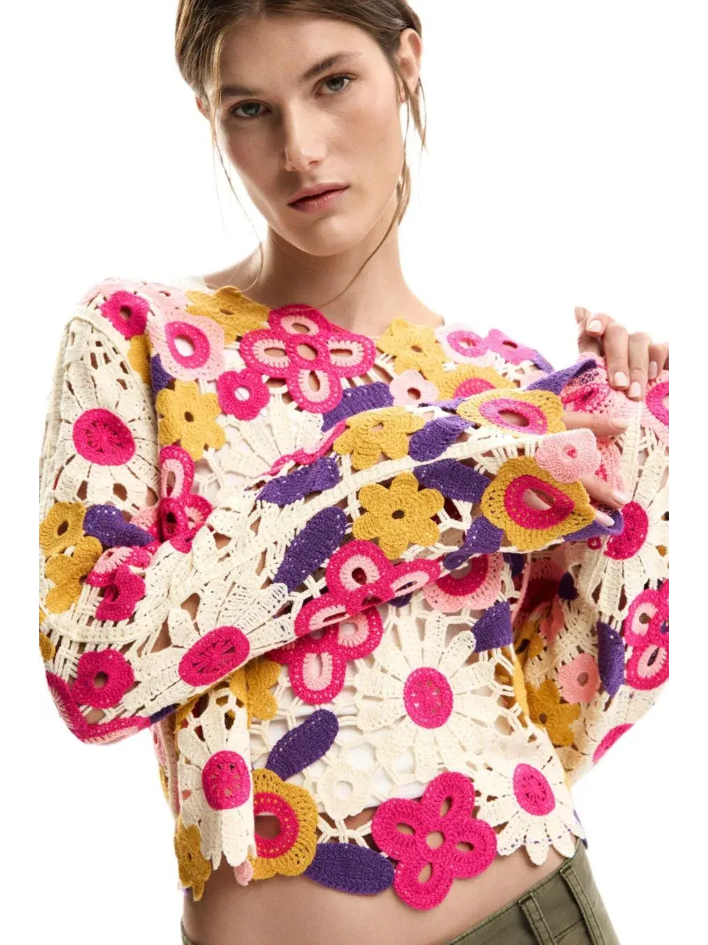 Женский разноцветный вязаный свитер Desigual — изображение 4 из 5, белый