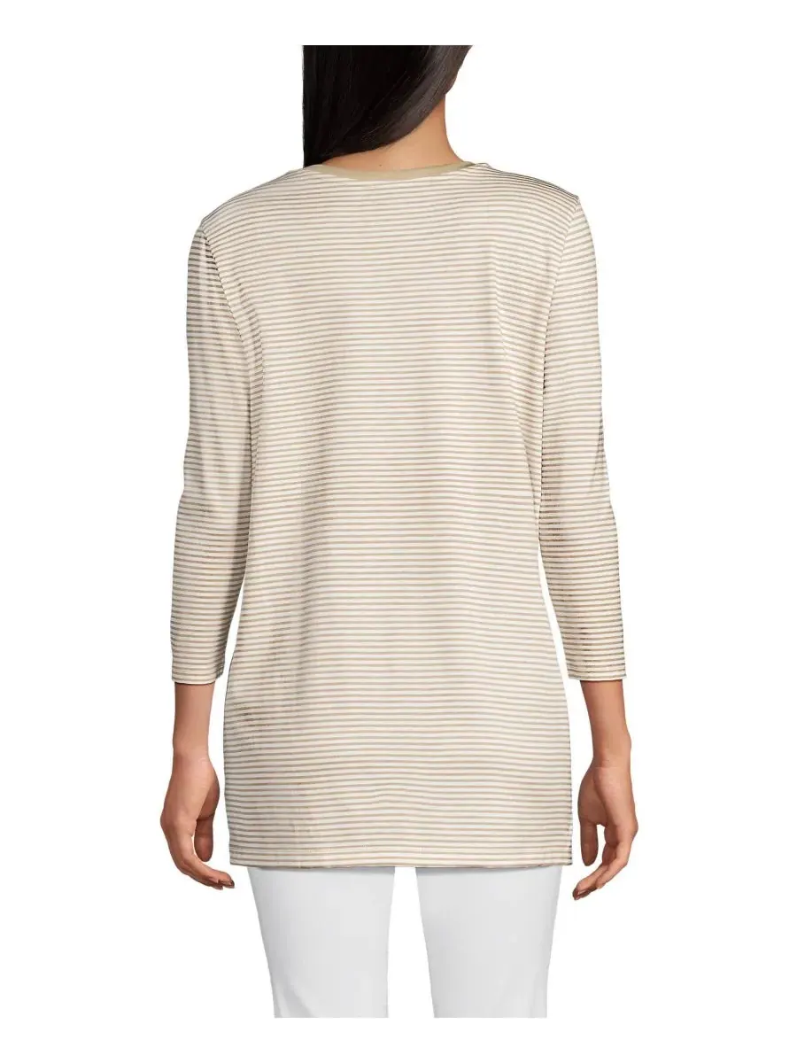 Женская туника из хлопка с рукавами из ткани супима Lands' End, Champagne Micro Stripe — изображение 2 из 3