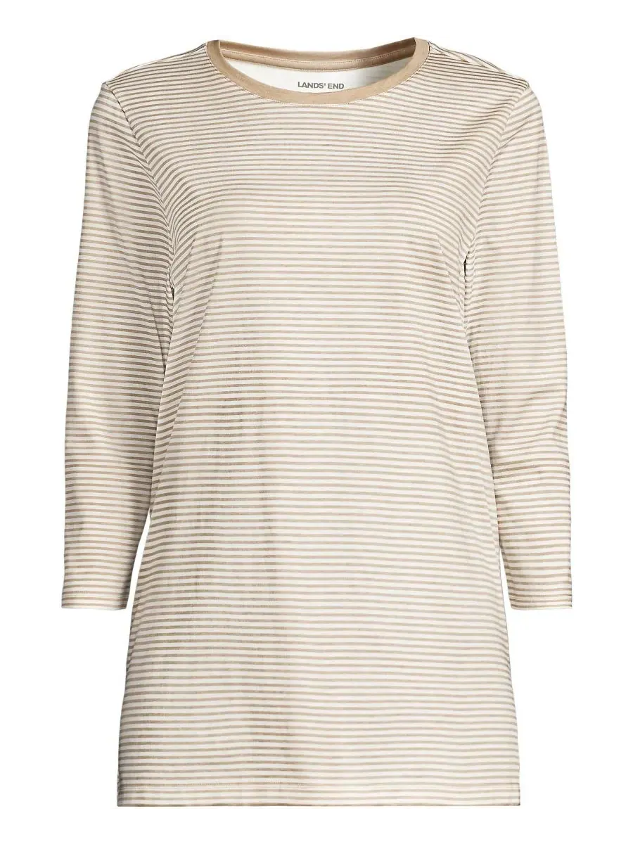 Женская туника из хлопка с рукавами из ткани супима Lands' End, Champagne Micro Stripe — изображение 3 из 3