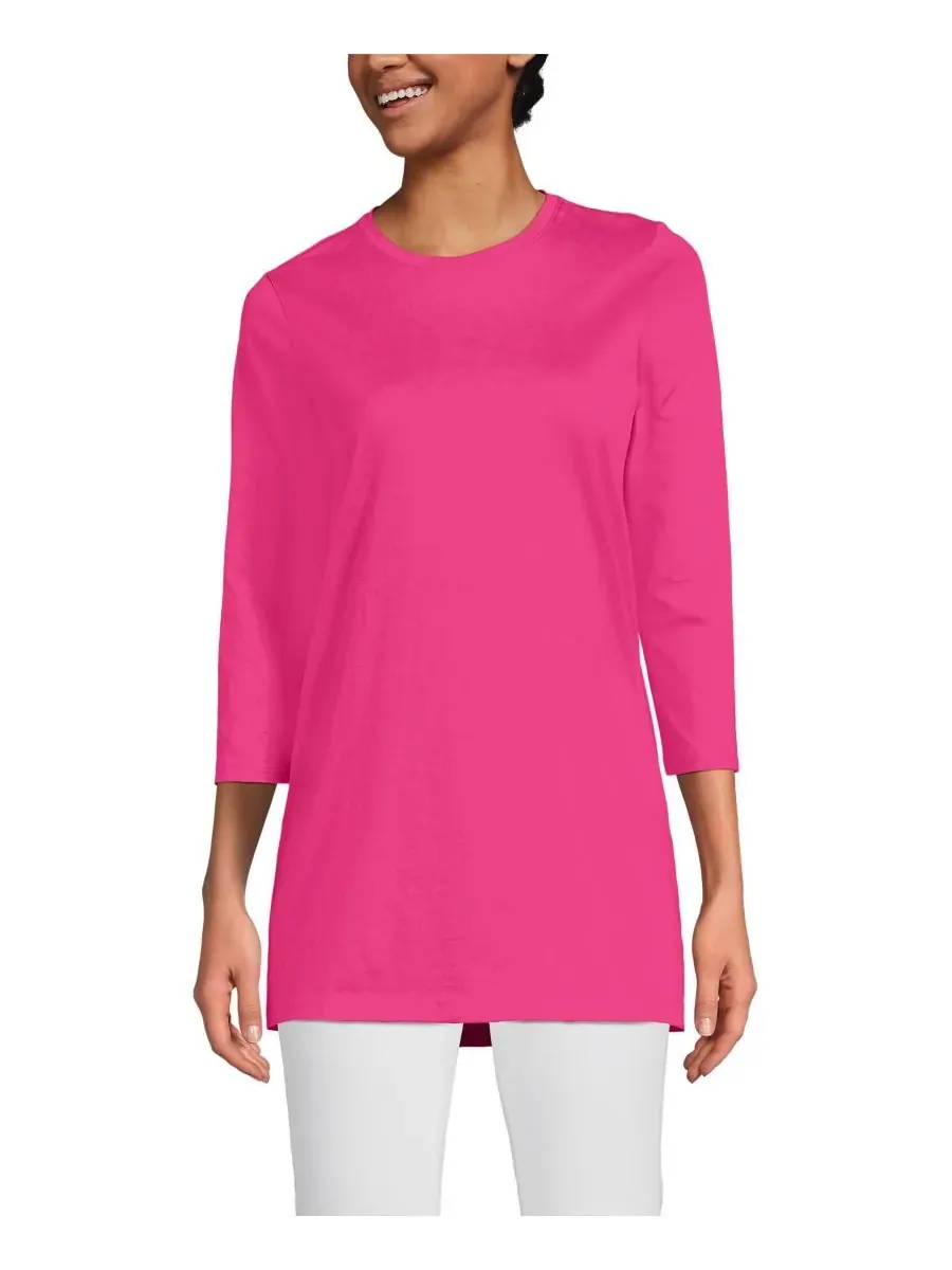 Женская туника из хлопка с рукавами из ткани супима Lands' End, Cherry Fuchsia — изображение 1 из 3