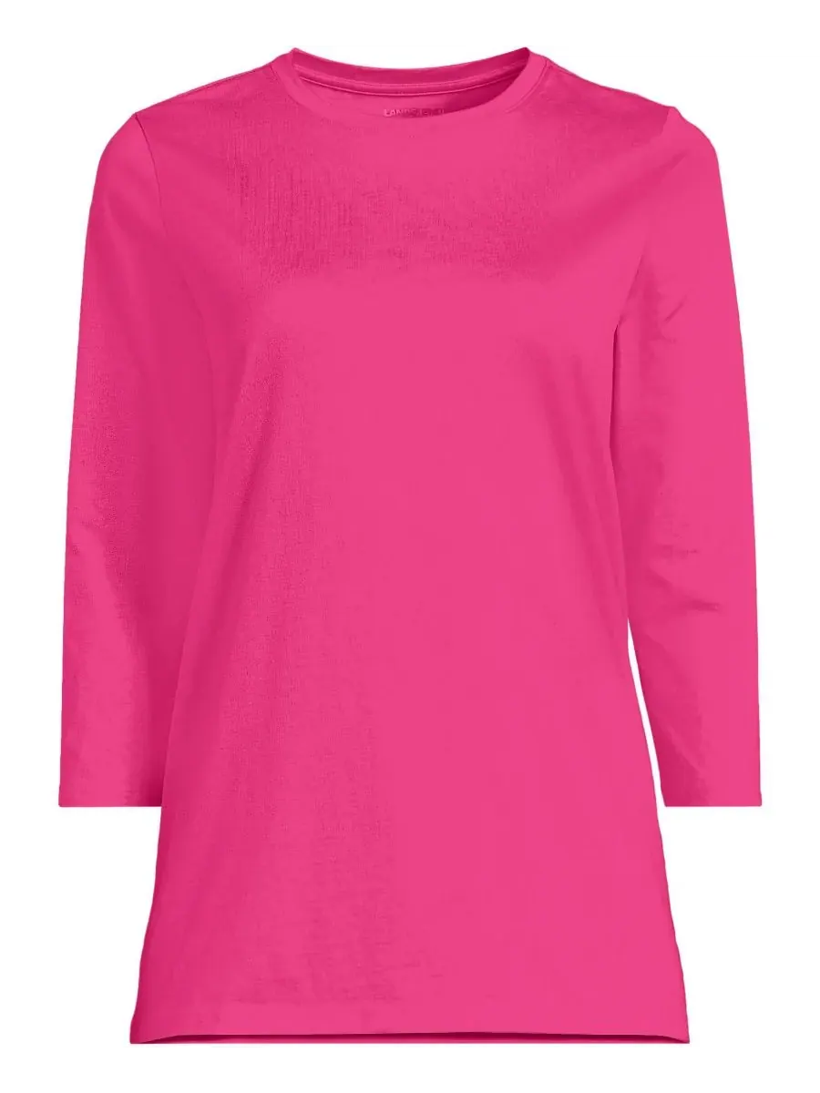 Женская туника из хлопка с рукавами из ткани супима Lands' End, Cherry Fuchsia — изображение 2 из 3