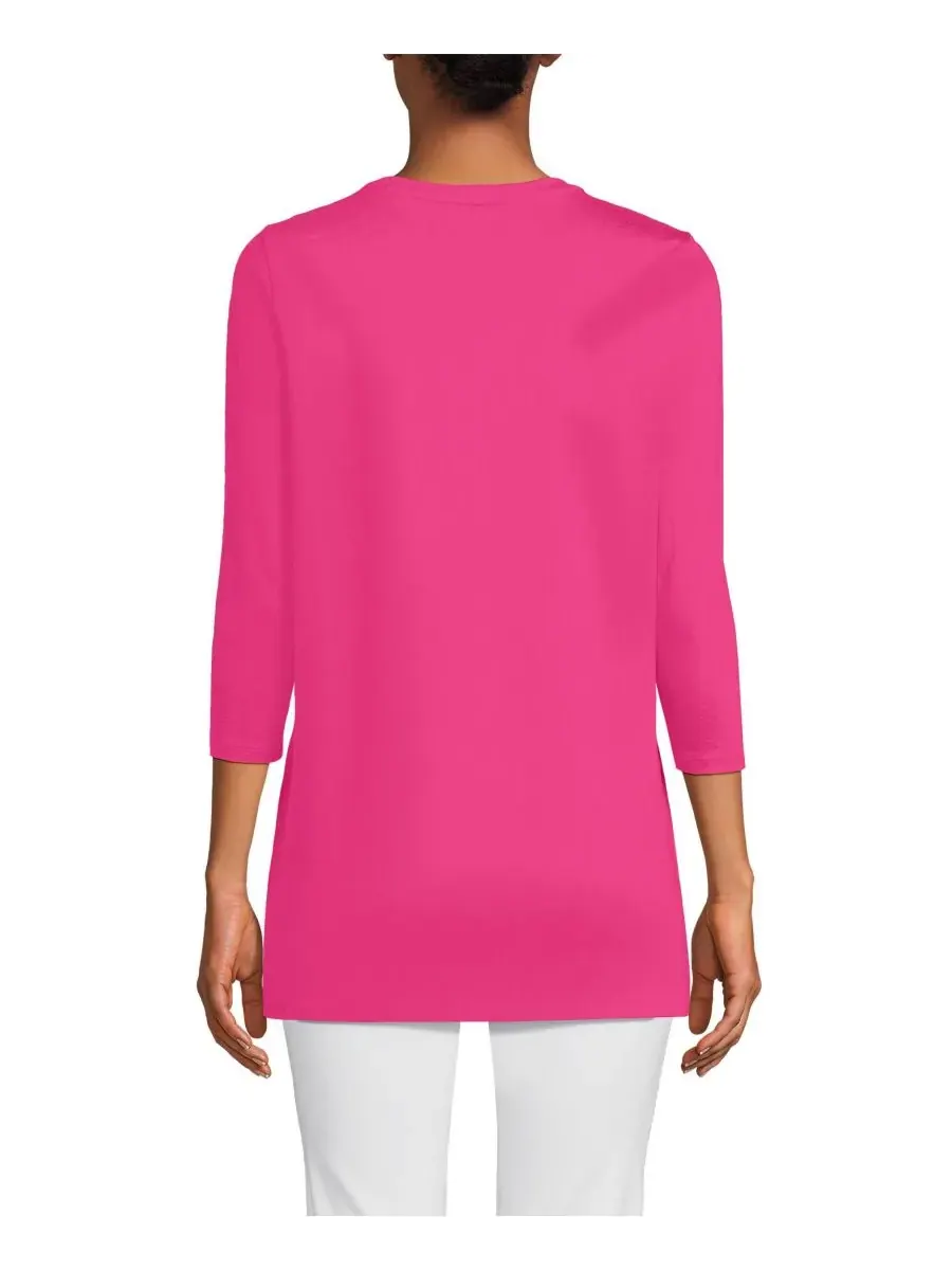 Женская туника из хлопка с рукавами из ткани супима Lands' End, Cherry Fuchsia — изображение 3 из 3
