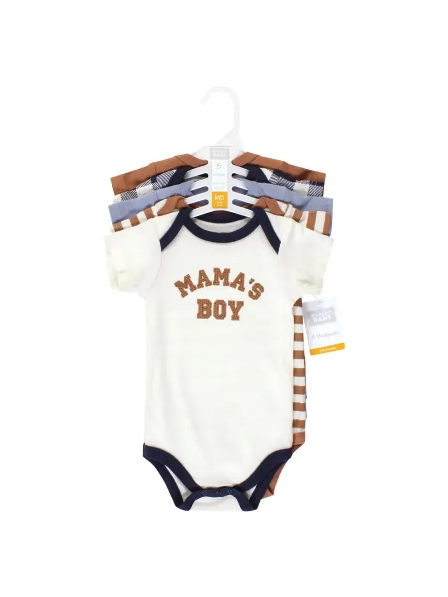 Комплект из 5 хлопковых боди Essential Hudson Baby — изображение 2 из 6, коричневый темно-синий