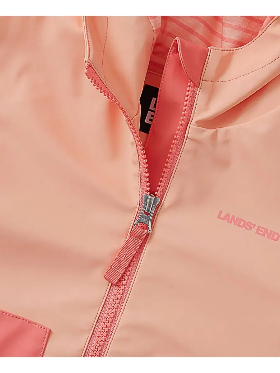 Водонепроницаемая дождевая куртка с капюшоном для девочек Lands' End, Desert Flower/Peach Fuzz — изображение 3 из 4