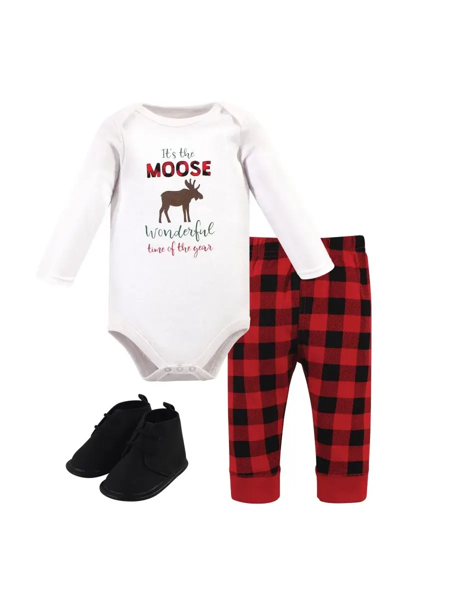 Хлопковый боди, брюки и обувь, комплект из 3 предметов, Tree Rex Hudson Baby, Moose Wonderful Time — изображение 1 из 2