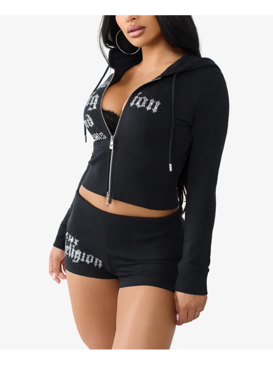 Женское худи с молнией Crystal Tight 2-Way Zip True Religion — изображение 2 из 3, черный
