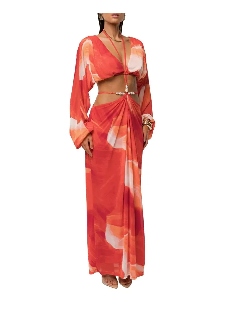 Комплект из топа и юбки-макси Selene Draped Top and Hera Draped Maxi Skirt JLUXLABEL — изображение 2 из 7, красный