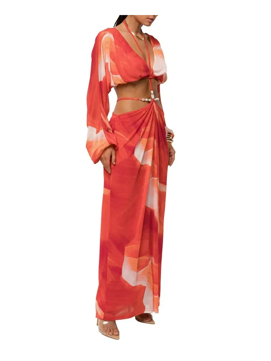 Комплект из топа и юбки-макси Selene Draped Top and Hera Draped Maxi Skirt JLUXLABEL — изображение 5 из 7, красный