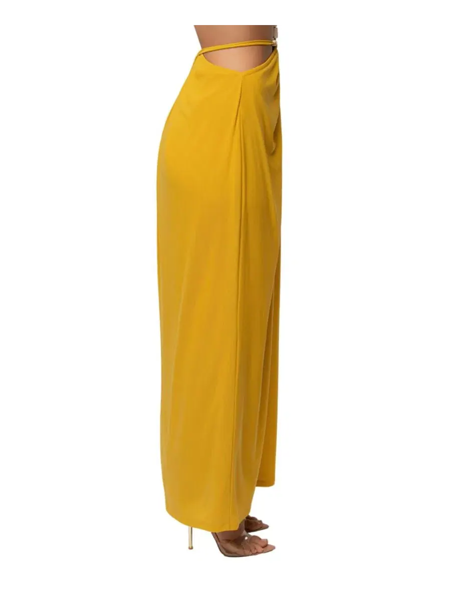 Комплект из топа и длинной юбки с драпировкой, с абстрактным принтом, Selene Draped Top and Hera — изображение 5 из 7, желтый