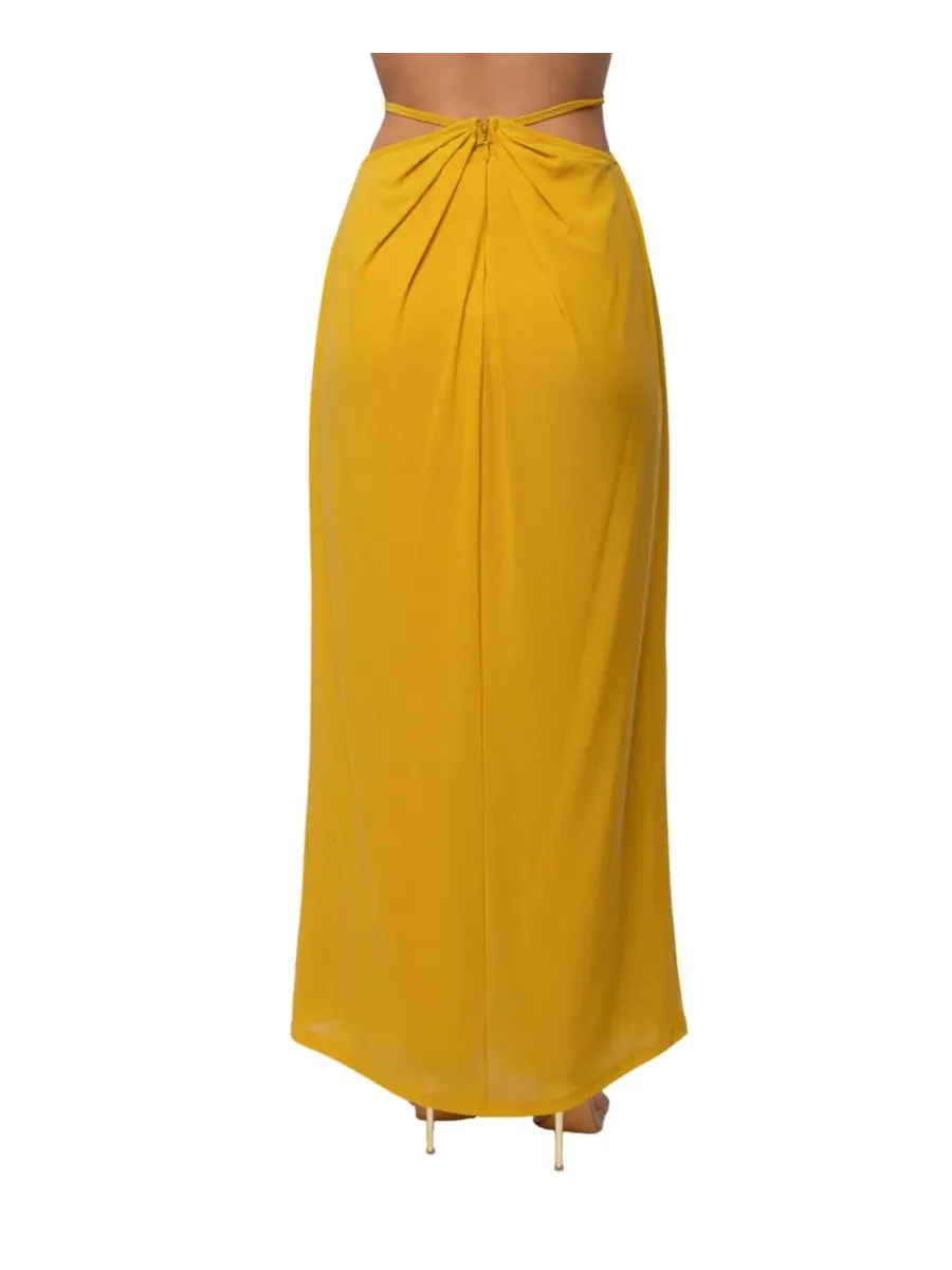 Комплект из топа и длинной юбки с драпировкой, с абстрактным принтом, Selene Draped Top and Hera — изображение 6 из 7, желтый