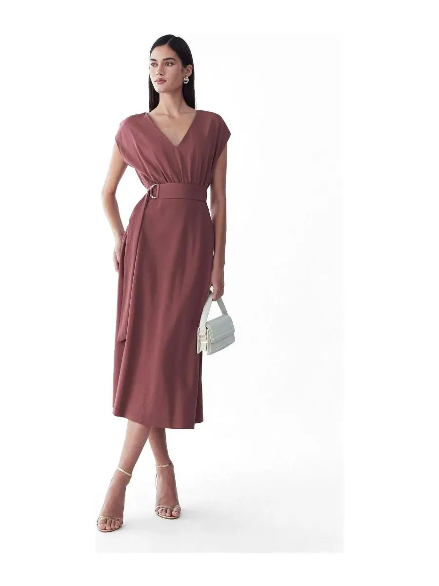 Платье миди с V-образным вырезом Enzy Dress ST MRLO — коричневый