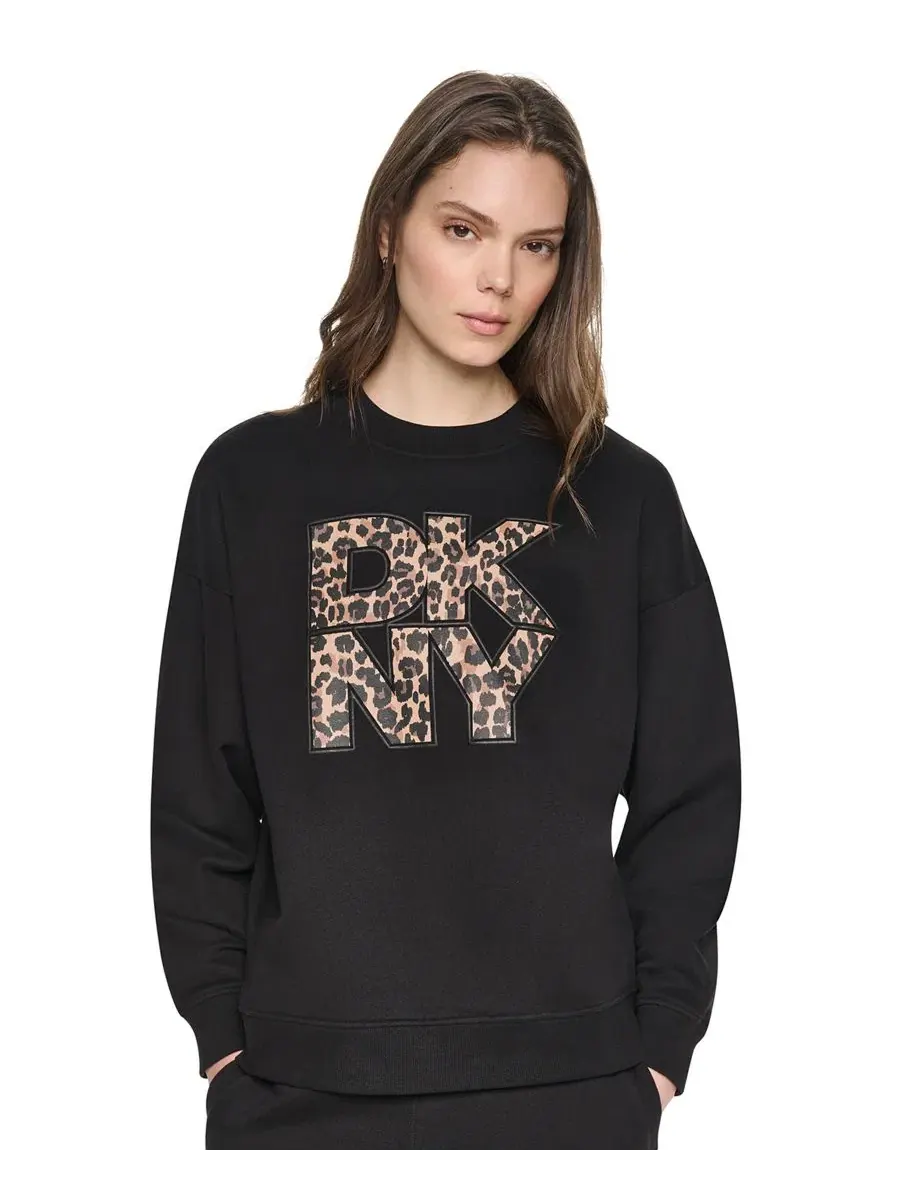 Женский свитшот с графическим принтом и логотипом Animal Print DKNY Sport — изображение 1 из 5, черный