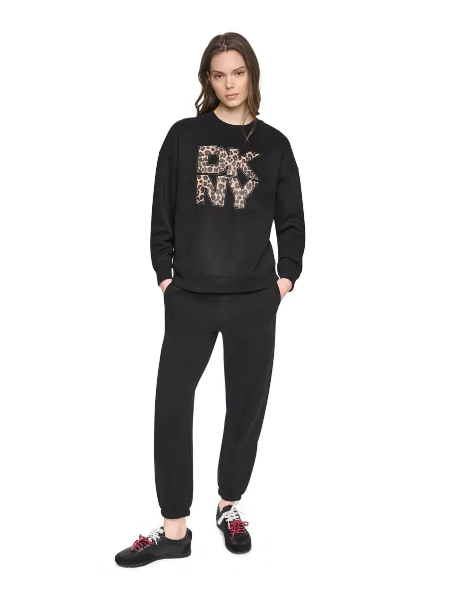 Женский свитшот с графическим принтом и логотипом Animal Print DKNY Sport — изображение 2 из 5, черный