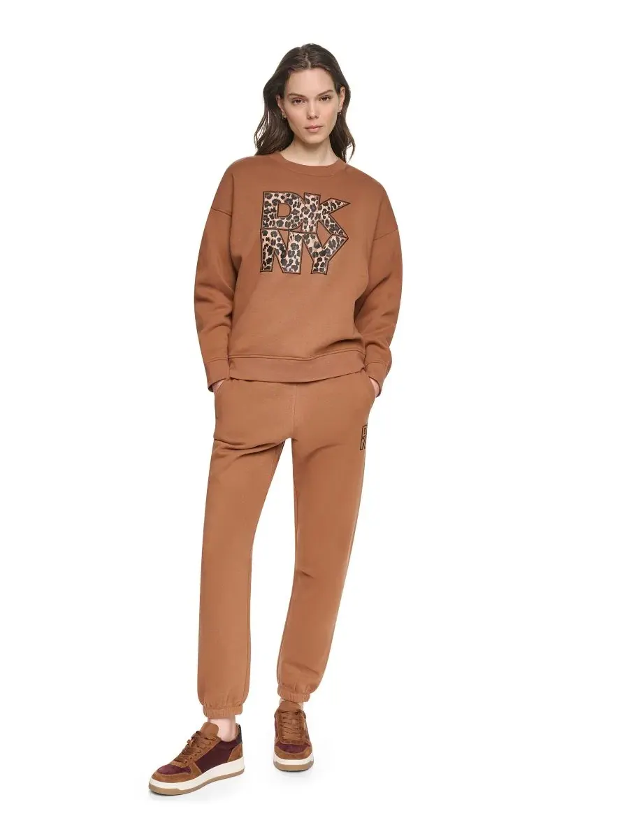 Женский свитшот с графическим принтом Stacked Puff Outline DKNY Sport — изображение 2 из 5, карамель