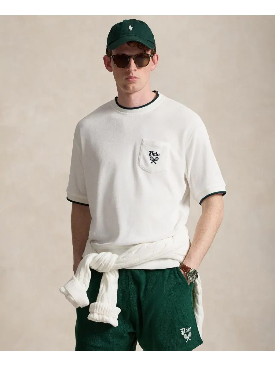 Футболка с коротким рукавом из махровой ткани с вышивкой Polo Ralph Lauren — изображение 1 из 5, белый