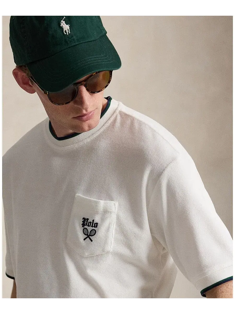 Футболка с коротким рукавом из махровой ткани с вышивкой Polo Ralph Lauren — изображение 3 из 5, белый