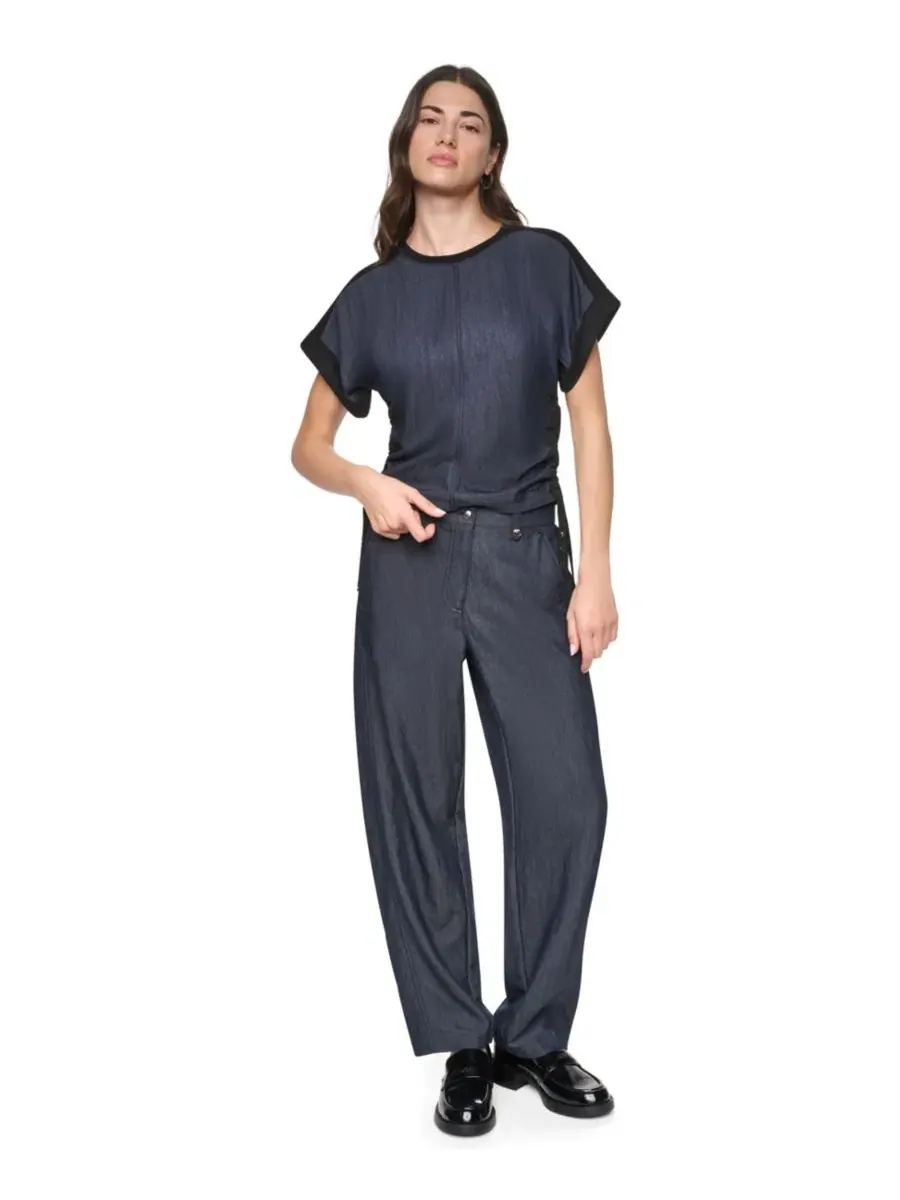Топ с боковой драпировкой из тяжелого хлопка DKNY — изображение 2 из 9, темный индиго