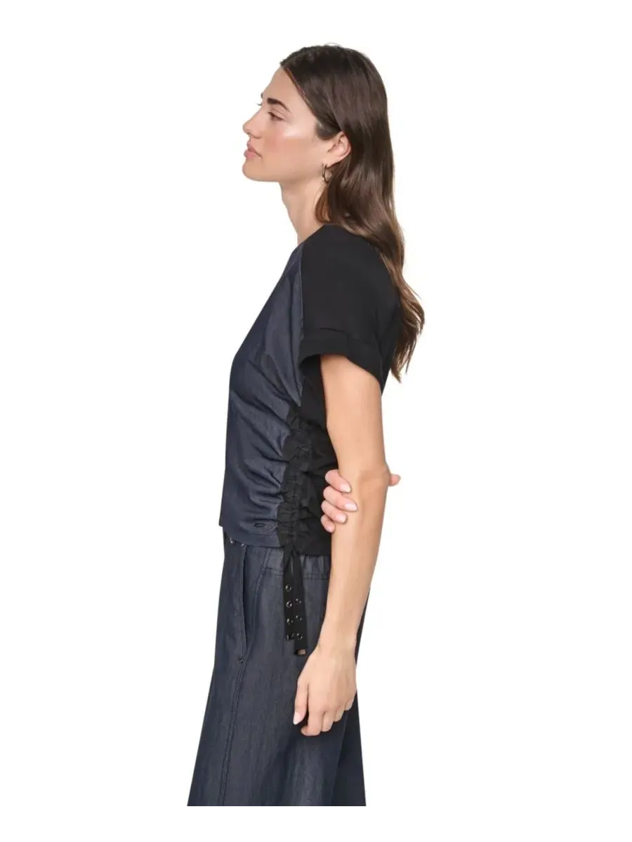 Топ с боковой драпировкой из тяжелого хлопка DKNY — изображение 3 из 9, темный индиго