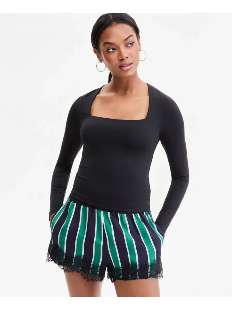 Женский топ без рукавов с квадратным вырезом, модель Square-Neck Long-Sleeve Top Bar III — изображение 1 из 4, черный