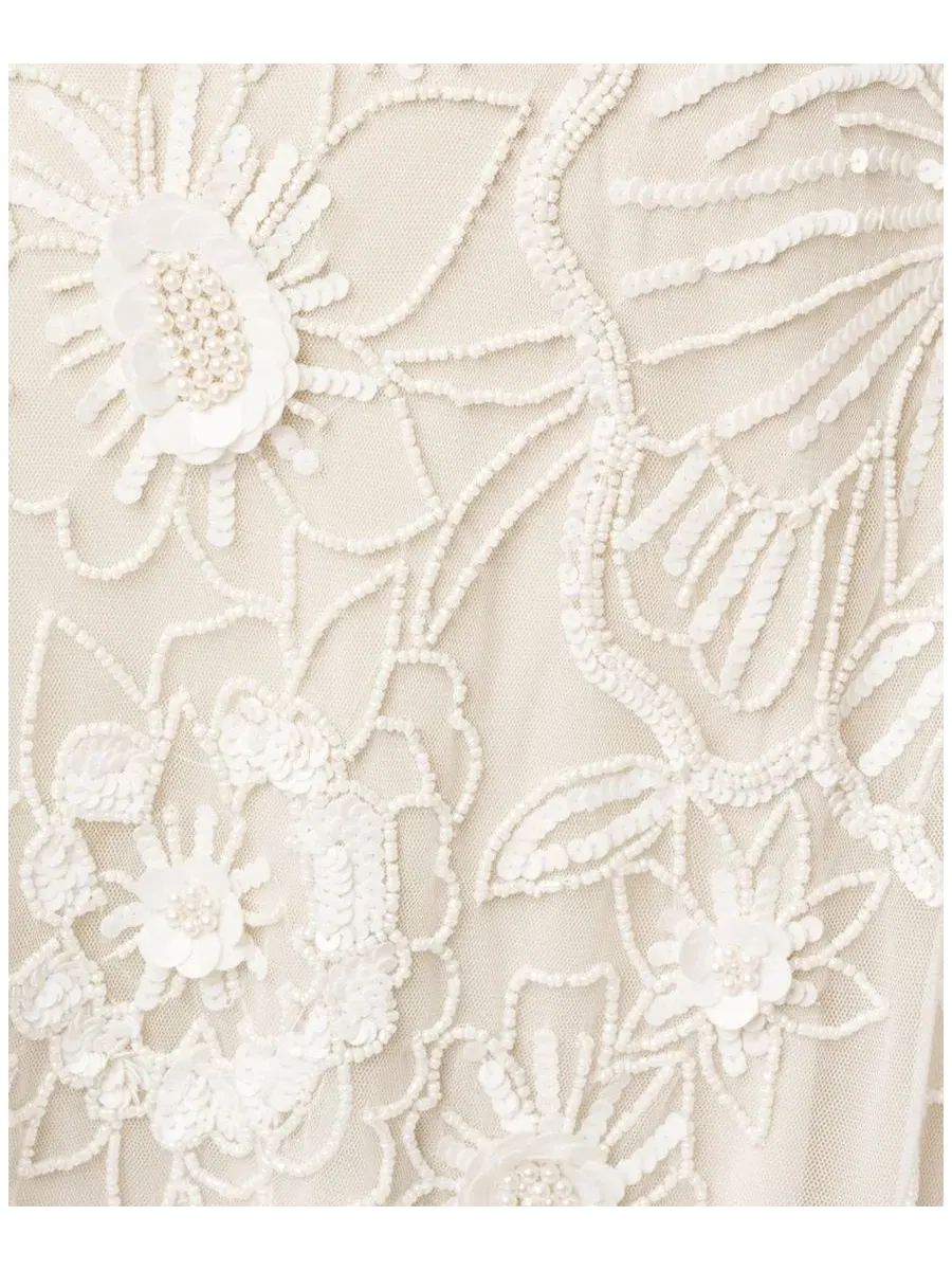 Платье миди с бисером и сеткой, модель Beaded Mesh Crewneck Midi Dress Adrianna Papell — изображение 5 из 6, слоновая кость