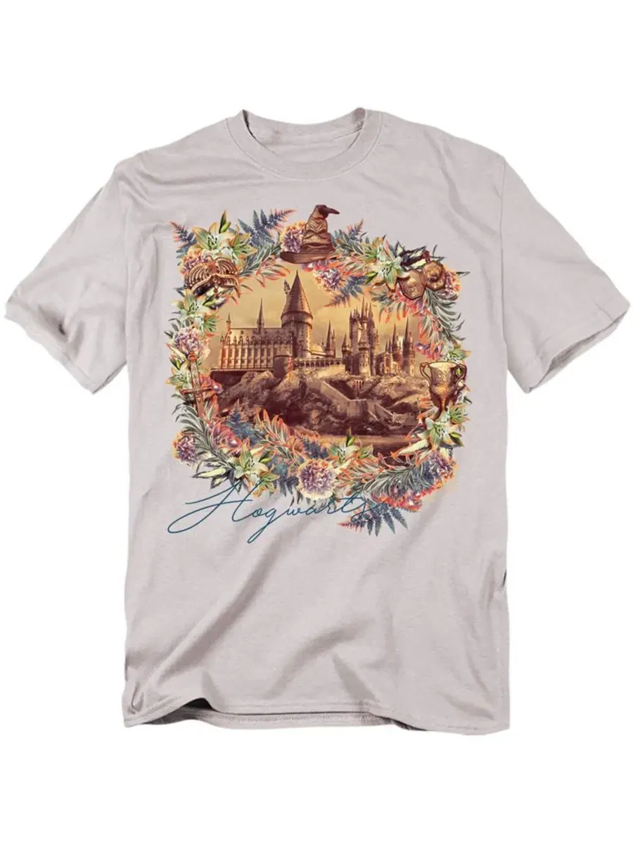 Футболка с принтом Hogwarts Image Wfloral Wreath Harry Potter — серебристый