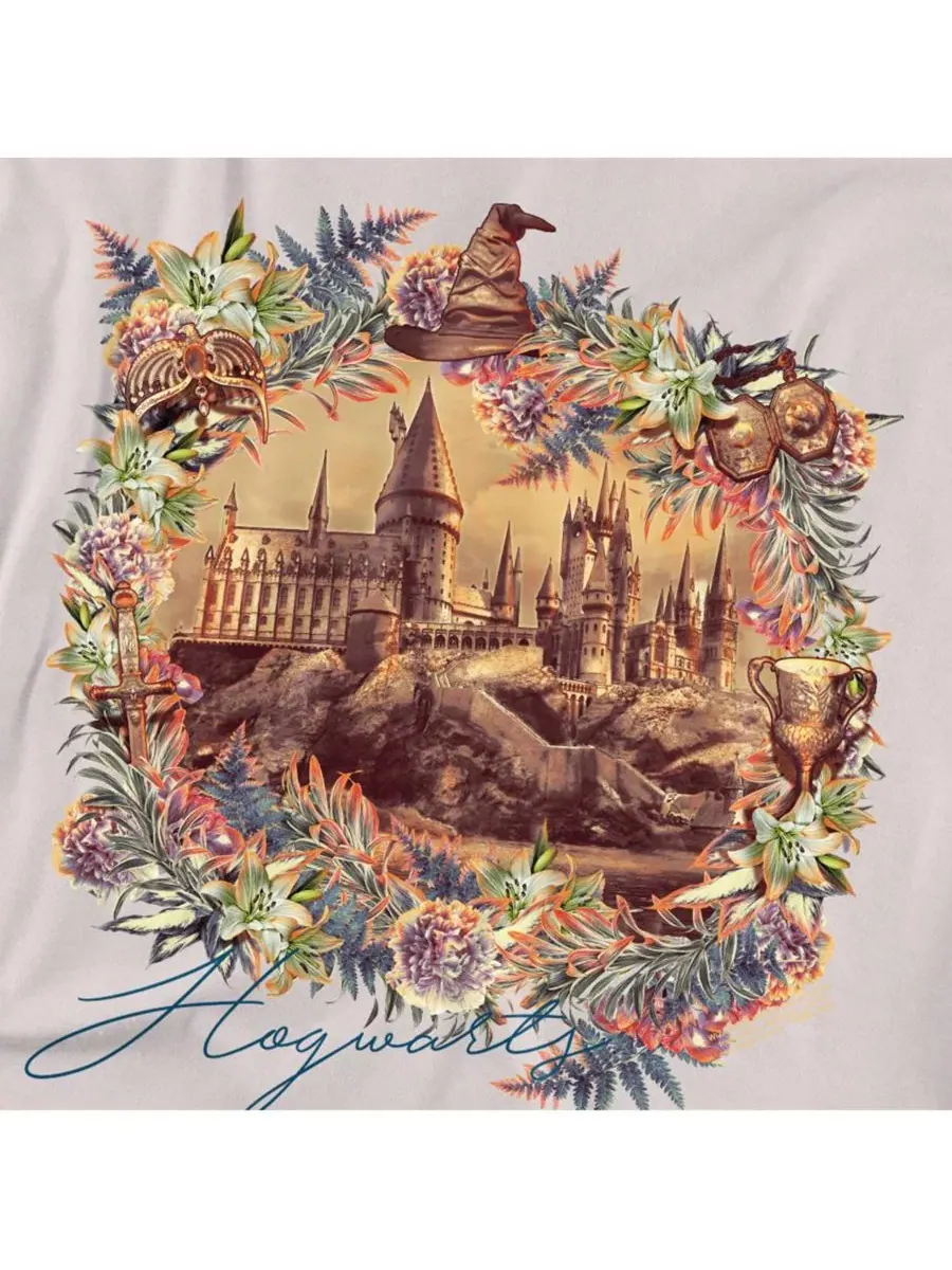 Футболка с принтом Hogwarts Image Wfloral Wreath Harry Potter — изображение 2 из 3, серебряный