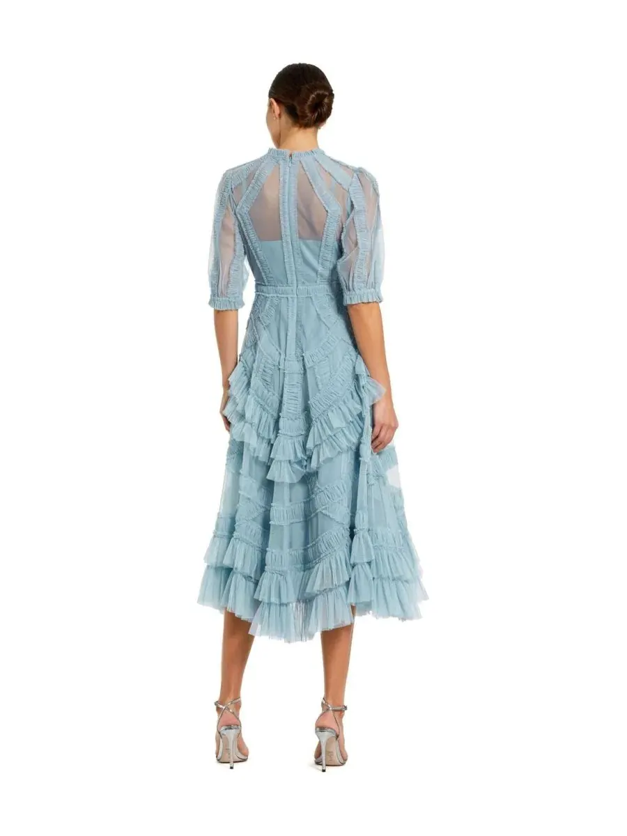 Платье-миди с высоким воротником и пышными рукавами Petite Illusion High Neck Tiered Ruffle A-Line — изображение 3 из 4