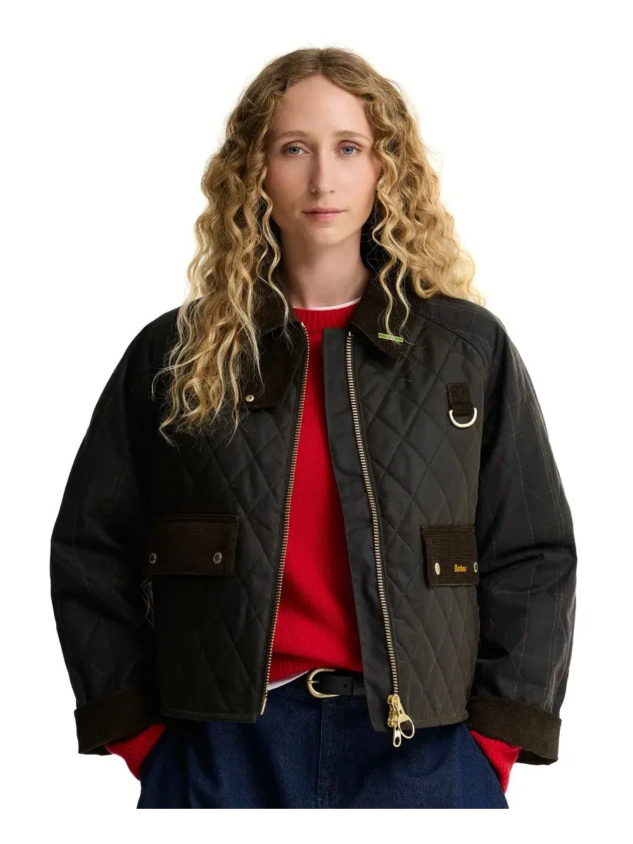 Женский стеганый жакет из вощеного хлопка Tartan Icon Wax Quilt Jacket Barbour — изображение 1 из 6, оливковый/классический