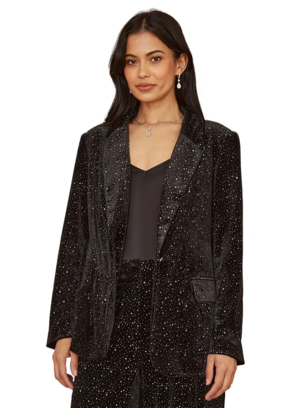 Блейзер оверсайз с блестками, Velvet Sparkle Yumi — изображение 1 из 8, черный