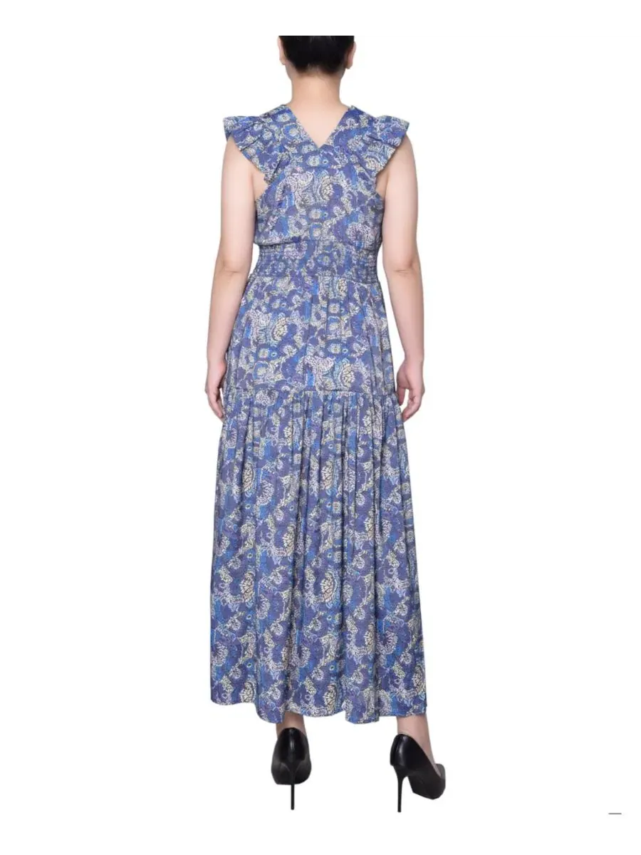 Платье миди с рукавом-фонарик Petite Flutter Sleeve Midi Dress NY Collection — изображение 2 из 4, синий