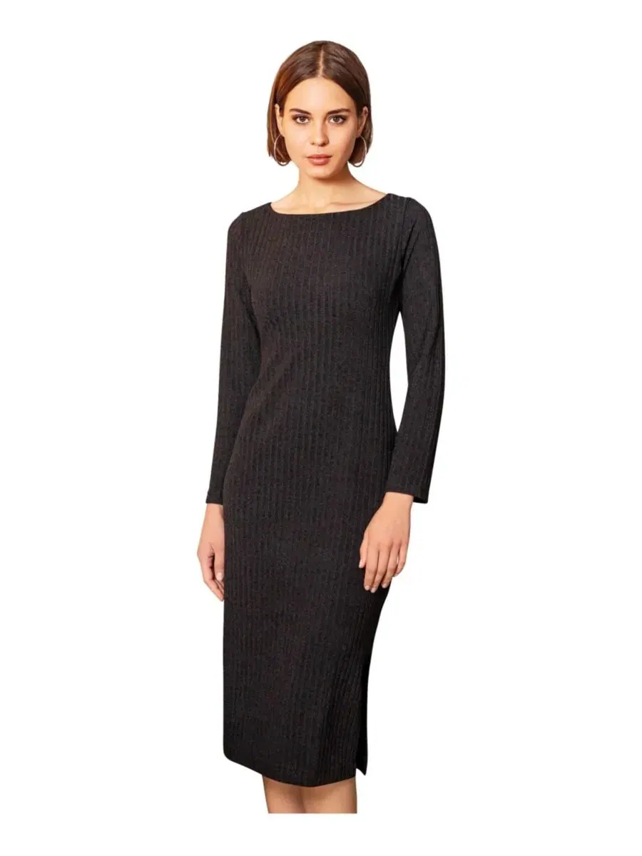 Платье-миди с воротником-лодочкой и длинным рукавом Noelle Jumper Dress Alie Street London — черный