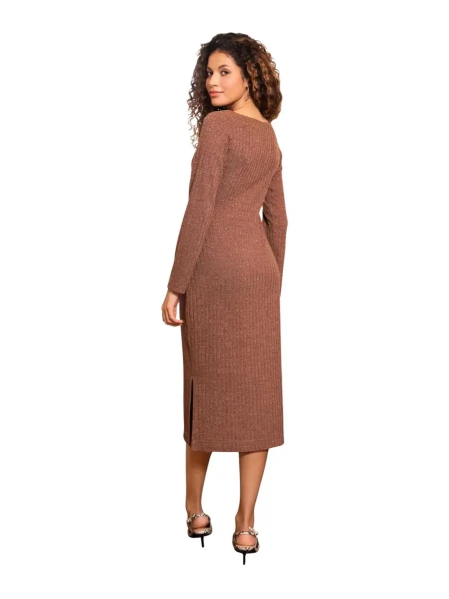 Платье миди из рибаны с длинным рукавом Noelle Jumper Dress Alie Street London — изображение 3 из 8, шоколад