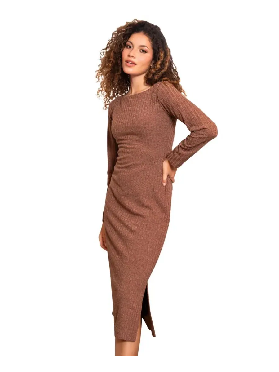 Платье миди из рибаны с длинным рукавом Noelle Jumper Dress Alie Street London — изображение 6 из 8, шоколад