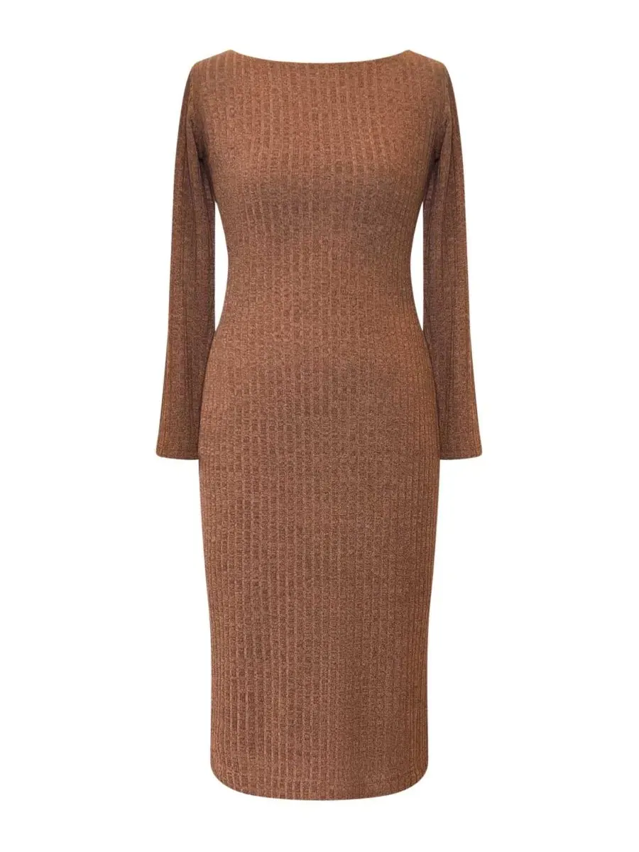 Платье миди из рибаны с длинным рукавом Noelle Jumper Dress Alie Street London — изображение 8 из 8, шоколад