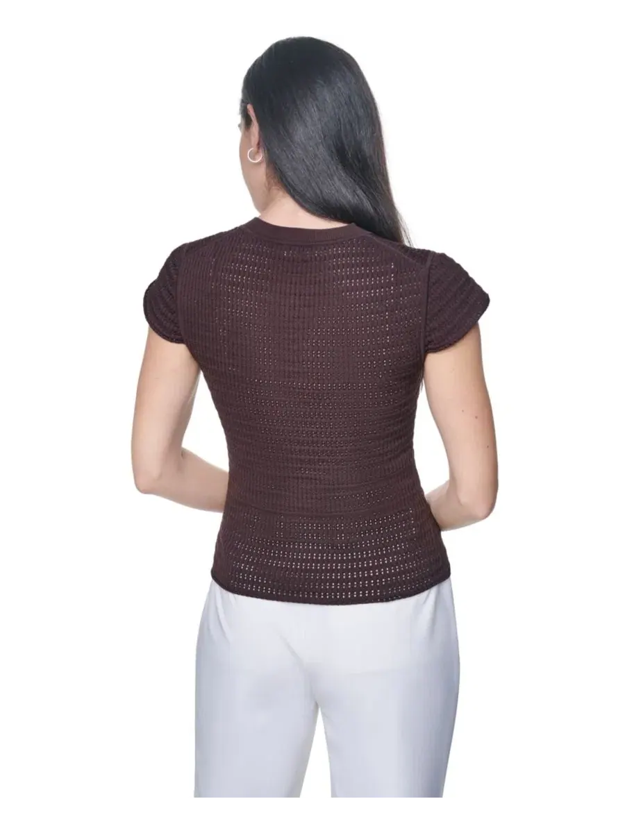 Свитер с коротким рукавом Petite Cap-Sleeve Sweater Calvin Klein — изображение 4 из 6, кофейный