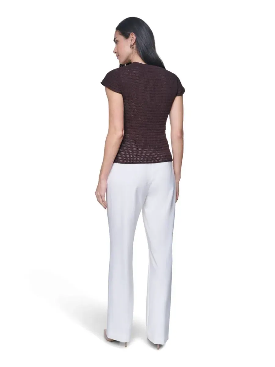 Свитер с коротким рукавом Petite Cap-Sleeve Sweater Calvin Klein — изображение 5 из 6, кофейный