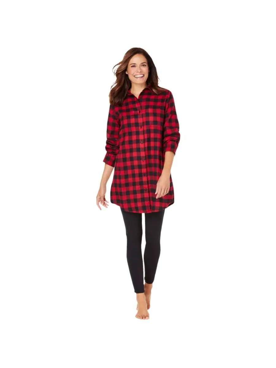 Пижамный комплект с рубашкой и леггинсами, модель Plaid PJ Set Dreams & Co. — красный