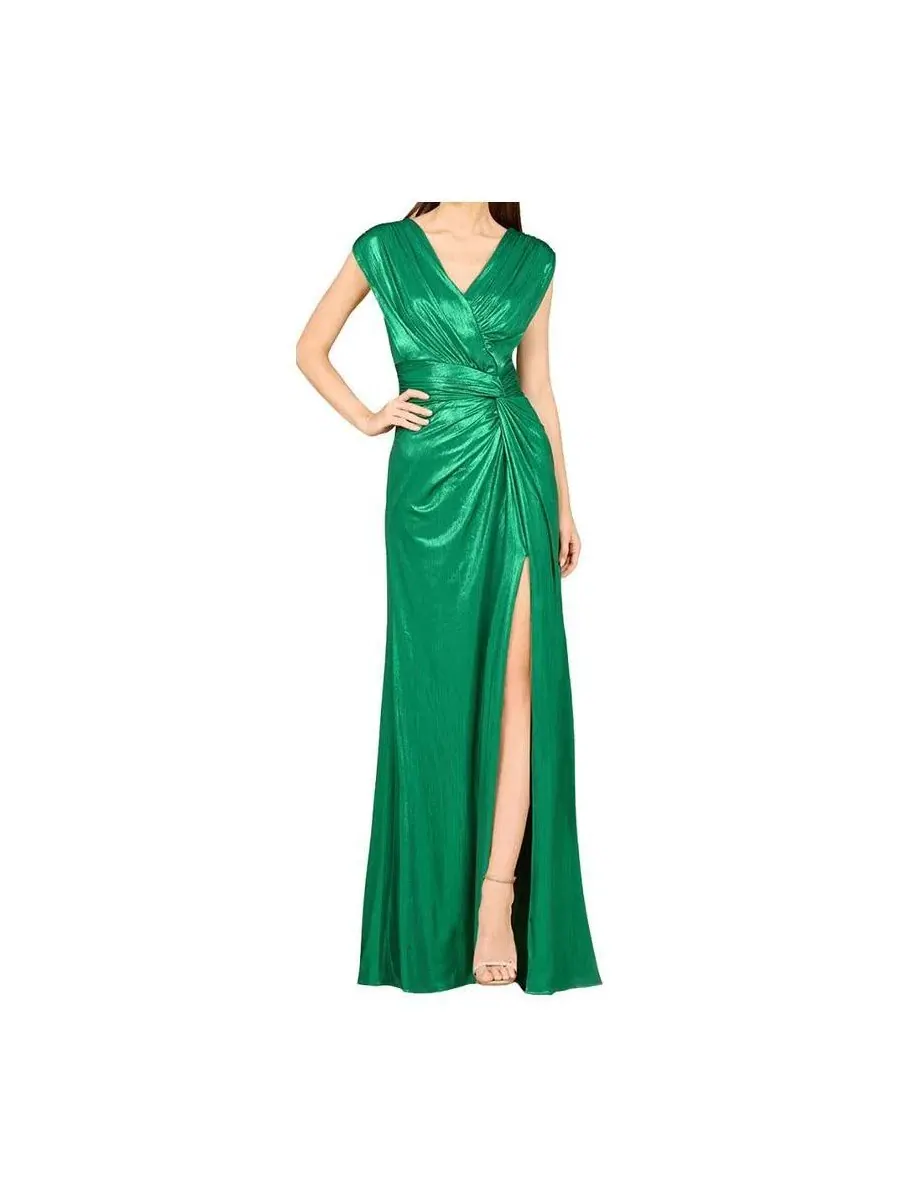 Платье с разрезом до бедра, V-образным вырезом и драпированным лифом Lara — изображение 2 из 3, зеленый