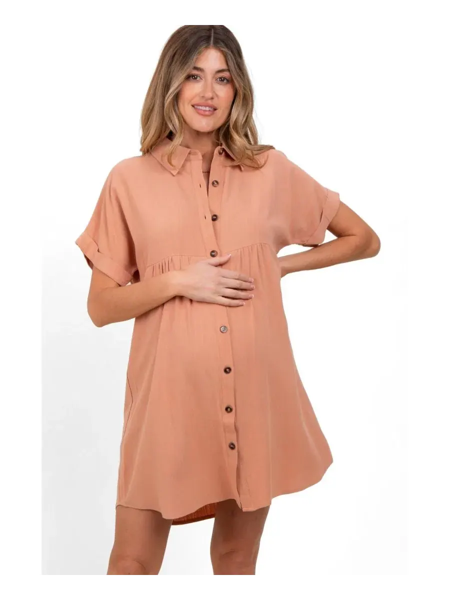 Платье-рубашка из льна с рукавом-долман, модель Dolman Sleeve Linen Maternity Shirt Dress Pinkblush — изображение 1 из 4