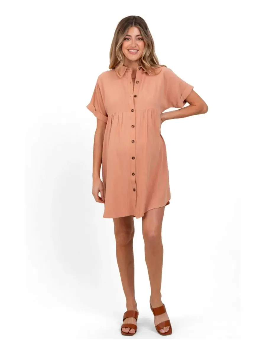 Платье-рубашка из льна с рукавом-долман, модель Dolman Sleeve Linen Maternity Shirt Dress Pinkblush — изображение 2 из 4