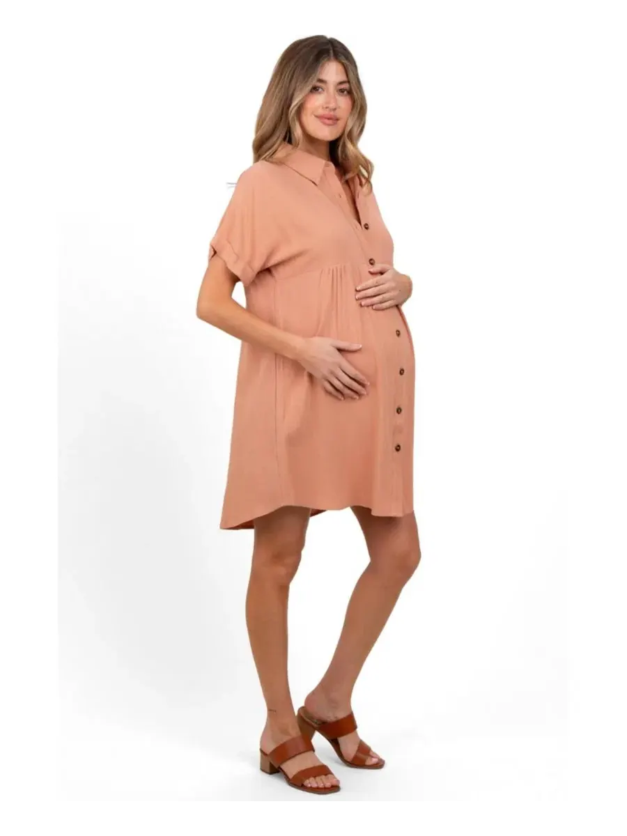Платье-рубашка из льна с рукавом-долман, модель Dolman Sleeve Linen Maternity Shirt Dress Pinkblush — изображение 3 из 4