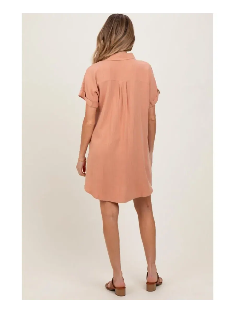 Платье-рубашка из льна с рукавом-долман, модель Dolman Sleeve Linen Maternity Shirt Dress Pinkblush — изображение 4 из 4