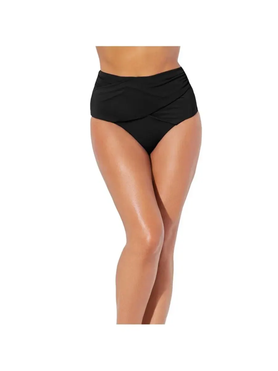 Плавки бикини с высокой талией и скруткой Women's High Waist Twist Swim Brief Swimsuits for All — изображение 1 из 3, черный