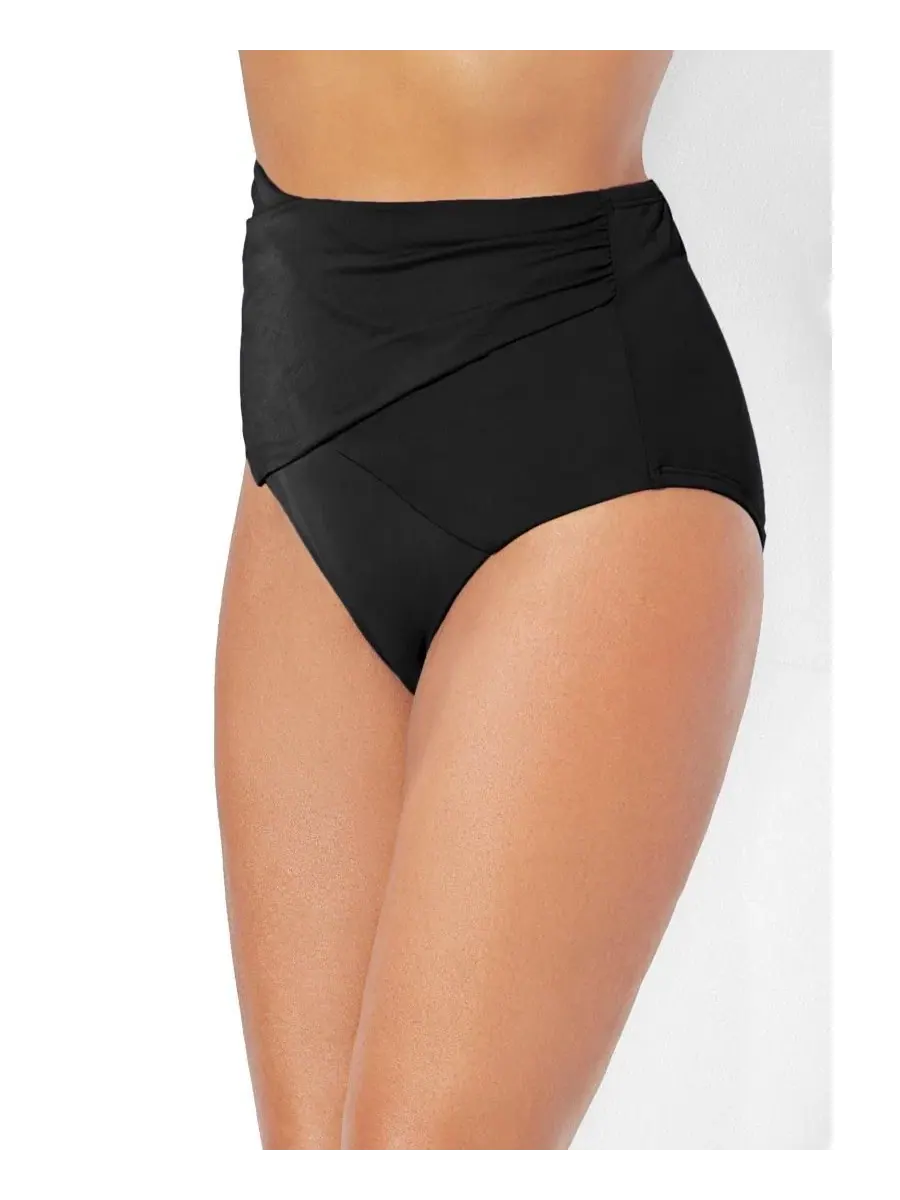 Плавки бикини с высокой талией и скруткой Women's High Waist Twist Swim Brief Swimsuits for All — изображение 3 из 3, черный
