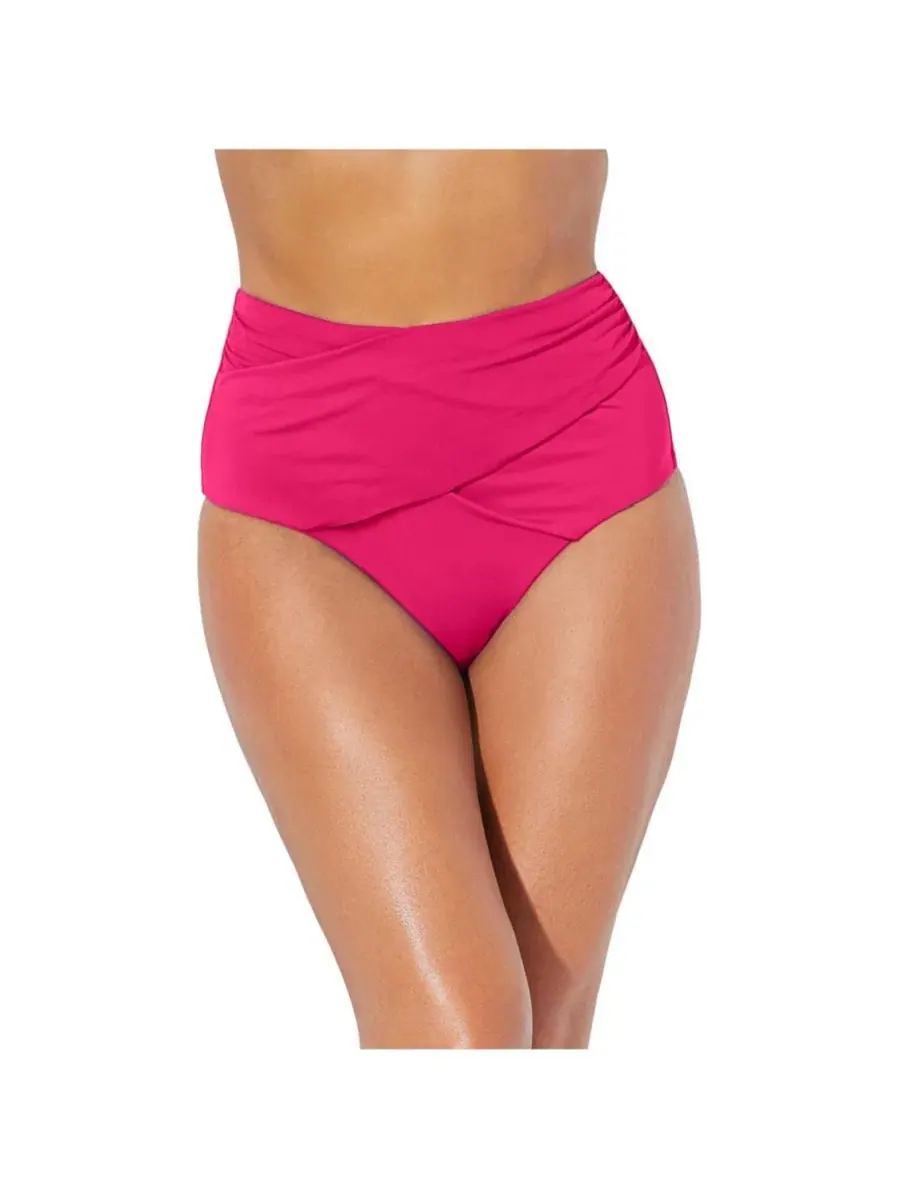 Плавки с высокой талией и скруткой Women's High Waist Twist Swim Brief Swimsuits for All — изображение 1 из 3, розовый
