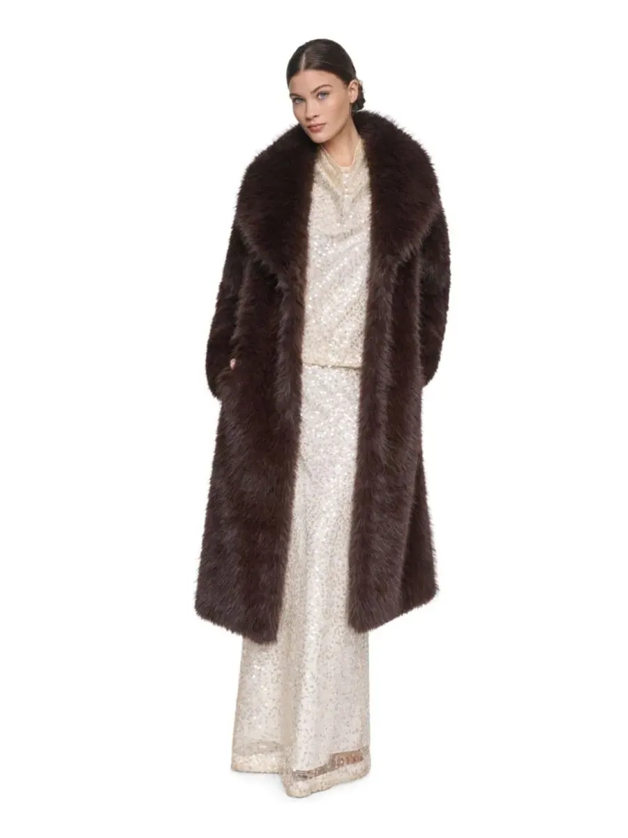 Пальто из искусственного меха с отложным воротником Halston — изображение 2 из 4, коричневый