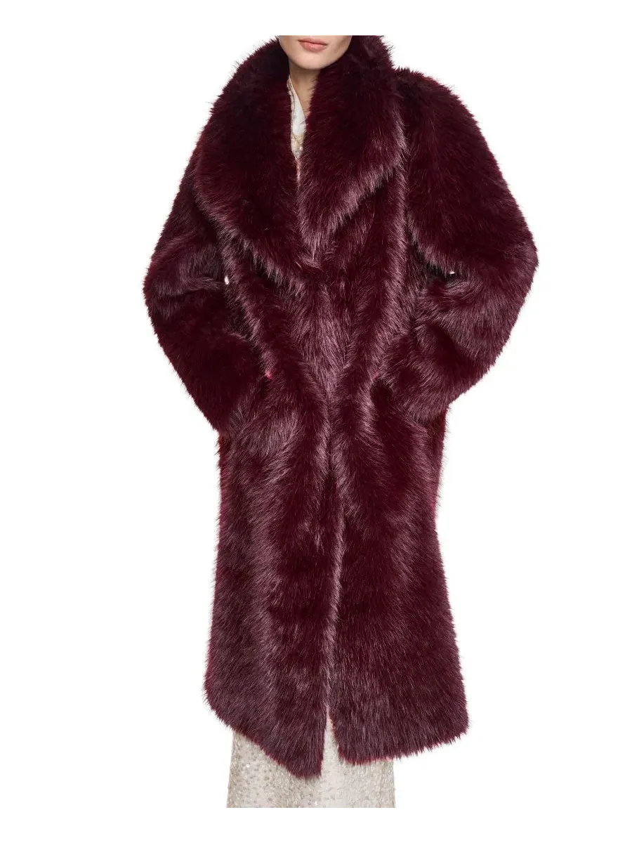 Пальто из искусственного меха с воротником Halston — изображение 1 из 5, красный