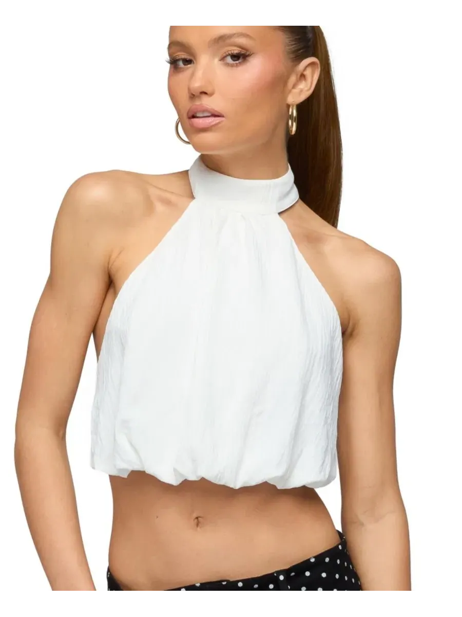 Топ-халтер без рукавов с высоким воротом, модель Senya High Neck Bubble Halter Edikted — изображение 1 из 5, бежевый