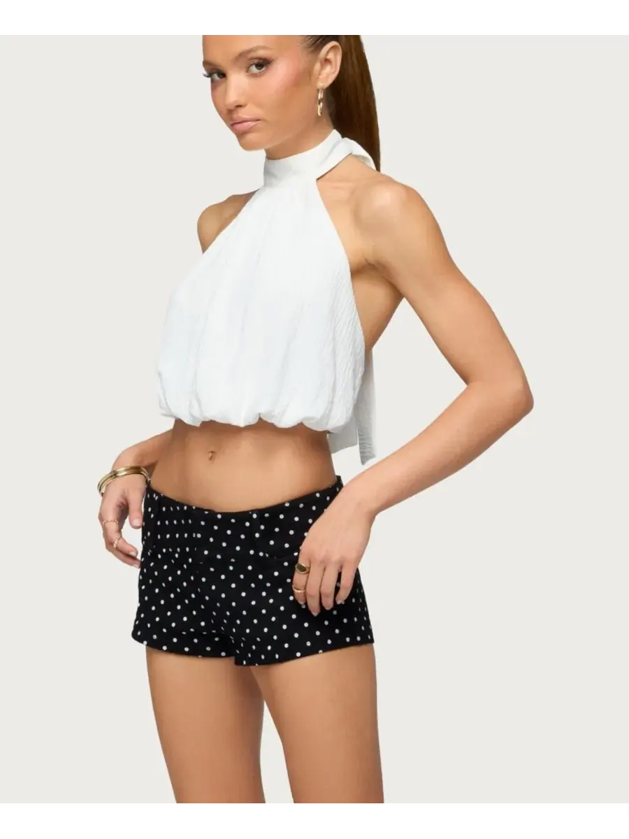 Топ-халтер без рукавов с высоким воротом, модель Senya High Neck Bubble Halter Edikted — изображение 4 из 5, бежевый